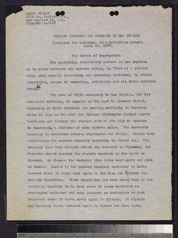 Speech: "Housing Patterns and Problems in Los Angeles"