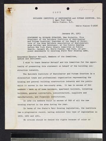 Builders Institute of Westchester and Putnam Counties, Inc. statement