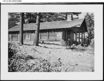 Side view of Bernal Lake cabin at Vermejo Ranch