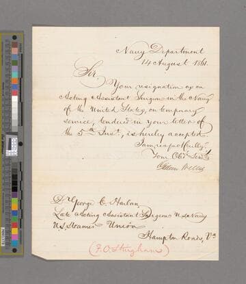 Welles, Gideon. Letter to George C. Harlan