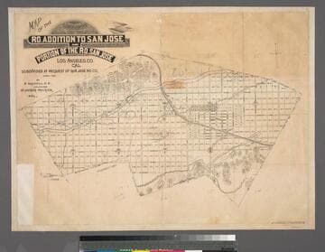 Map of the subdivision of the Ro. addition to San Jose and portion of the Ro. San Jose Los Angeles Co., Cal.; subdivided at the request of San Jose Ro. Co. April 1887 / by B. Bassell, C.E.; field-work by Arthur Philbrick, Sur