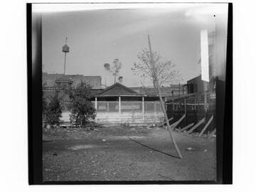 Fenced area behind Plaza Church, and empty lot, Los Angeles