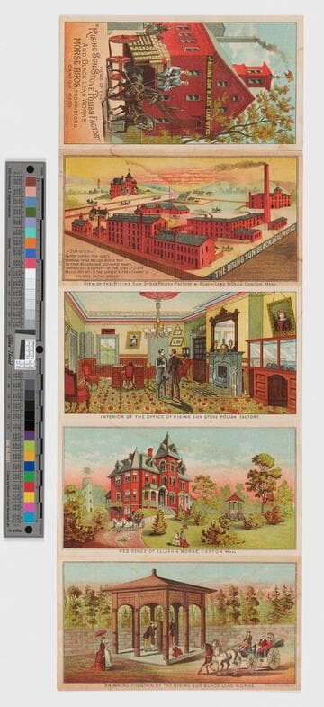 Views of the Rising Sun stove polish factory and black lead works. Morse Bros, proprietors, Canton, Mass
