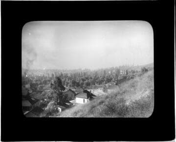 Looking southwest across eastern end of Los Angeles oil field from hill west of Buena Vista Street