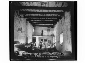 Showing choir loft at San Juan Capistrano. Building now used as a grainery