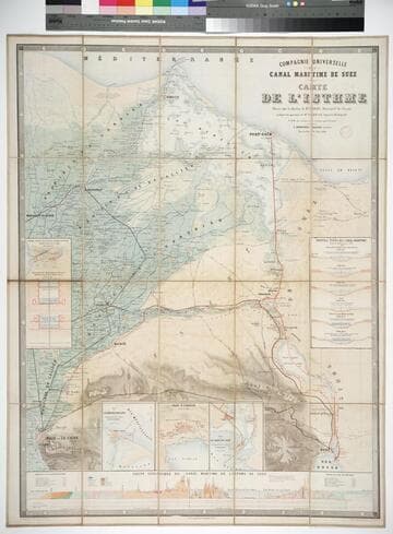Compagnie universelle du canal maritime de Suez : carte de l'isthme dressée sous la direction de Mr. Voisin, Directeur Gal. des Travaux, et d'après les opérations de Mr. Larousse, Ingénieur-Hydrographe