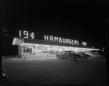 Fast Food "19 cent Hamburgers" storefront