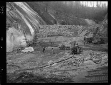 Big Creek - Mammoth Pool - General view of downstream end of dam before drain fill