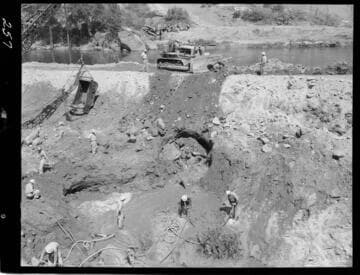 Big Creek - Mammoth Pool - Water breakthrough from the river to tunnel inlet channel