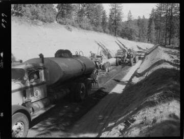 Big Creek - Mammoth Pool - Oiling operation on Chiquito Creek access road