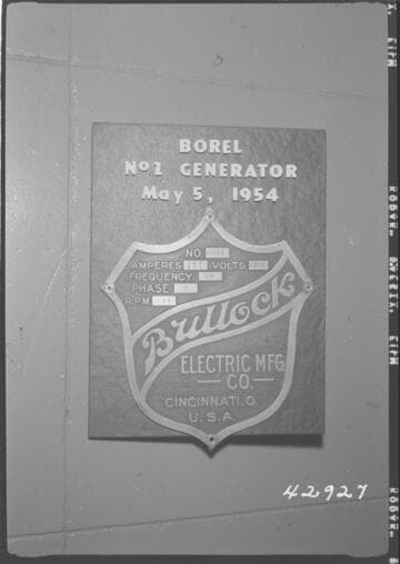 Borel Powerhouse - Generator Name Plate