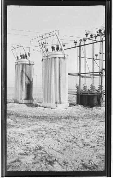 A close view of the transformers at Terra Bella Substation