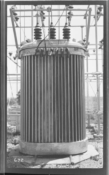 A close-up view of a transformer at Tulare Substation