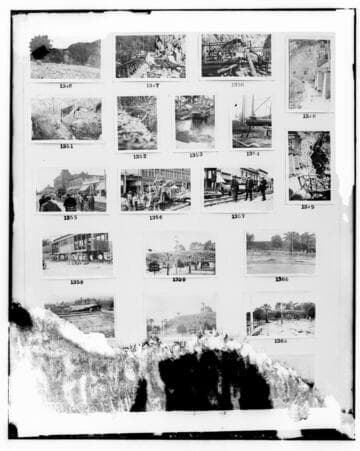 This is a multi-image negative that depicts hydro project shots from Kern River. Undamaged images included on the plate are copies of original negatives: 02 - 01346; 02