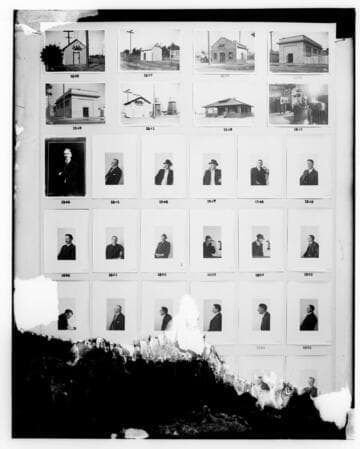 This is a multi-image negative that depicts substations, and portraits. Undamaged images included on the plate are copies of original negatives: 02 - 01536; 02