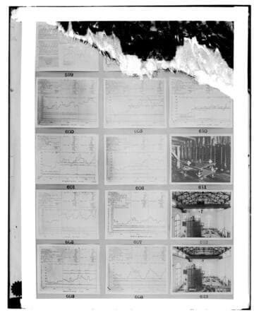 This is a multi-image negative that depicts steam plants, and charts. Undamaged images included on the plate are copies of original negatives: 02 - 00600; 02