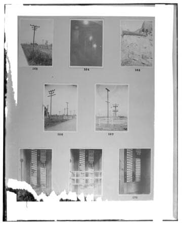 This is a multi-image negative that depicts accidents at Edison facilities. Undamaged images included on the plate are copies of original negatives: 02 - 00163; 02