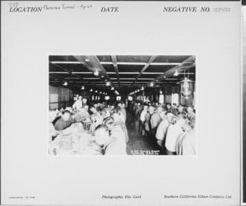 Big Creek, Florence Lake Dam - Men eating the Camp 63 Dining Room