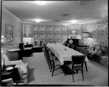 Long dining table set up in dining or living room room area