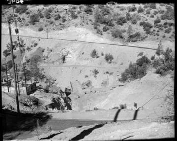 Big Creek 4 construction work: looking across bridge toward tunnel