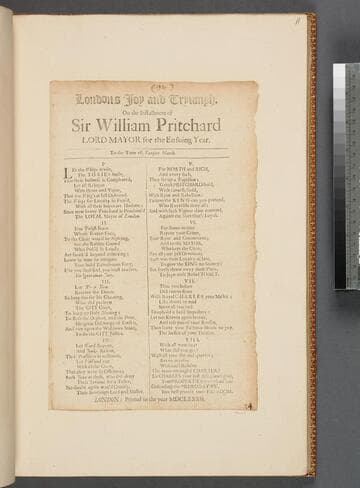 Londons joy and tryumph, on the installment of Sir William Pritchard Lord Mayor for the ensuing year. To the tune of, Tangier march