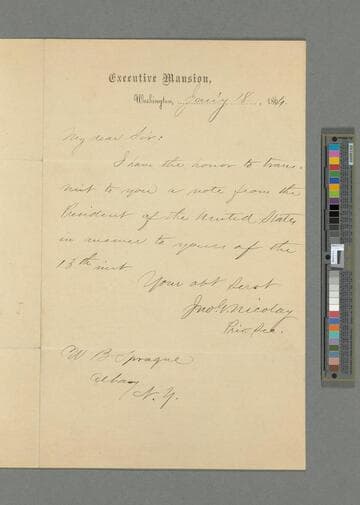 John G. Nicolay, Washington, D.C., letter to William B. Sprague, Albany, New York