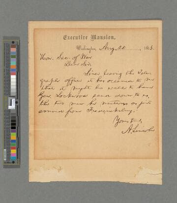 Abraham Lincoln, Washington, D.C., letter to Edwin M. Stanton