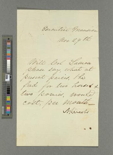 Abraham Lincoln, Washington, D.C., letter to Ward Hill Lamon