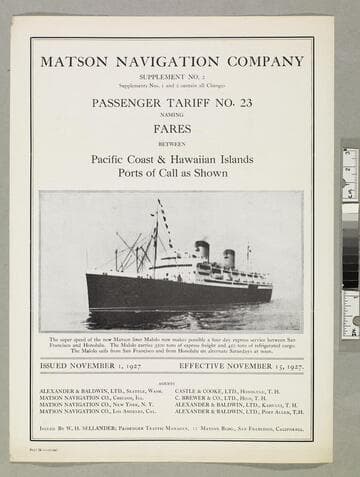 Matson Navigation Company supplement No. 2... passenger tariff No. 23 naming fares between Pacific Coast & Hawaiian Islands