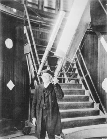 Professor Edgar L. Larkin, astronomer, at Mt. Lowe (Echo Mountain) Observatory
