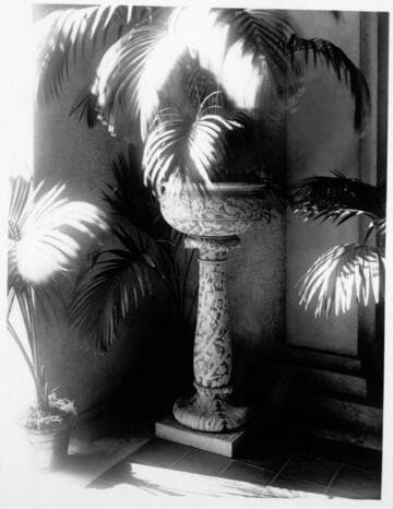 Decorative urn in front of Huntington residence