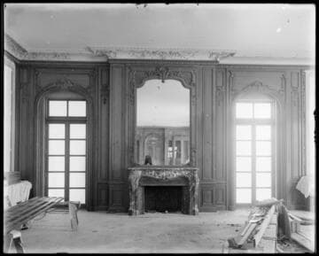 Southeast end of the library of the Huntington residence under construction
