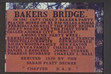 Bakers Bridge at Animus River near site of Las Animus; sign