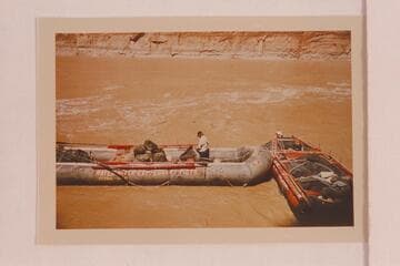 The two Don Hatch boloney boats moored at Vaseys Paradise. Nez Haase diary notes that it was difficult to bring the boloneys in for this landing