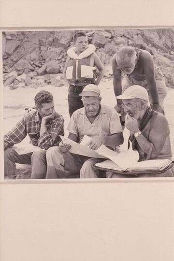 Briefing at Diamond Creek. Buzzy Belknap isn't interested. Masland looks on. Hugh Cutler at left. Rod Sanderson is center and Marston at right
