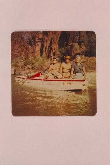 Lug Larsen, AK Reynolds and Marston on the "Galloway." Beach on right bank below Hells Half Mile, Canyon of Lodore