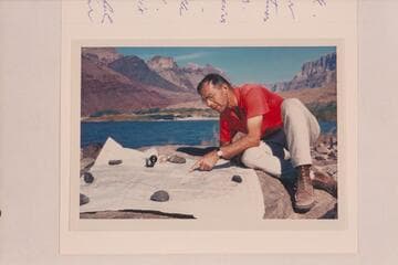 Jorgen Visbak at foot of Tanner Trail [with manuscript notes from Visbak to the Marstons]