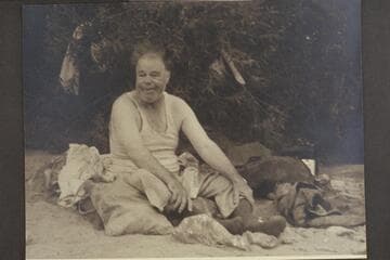 Bona Deason on Colorado traverse, 1940.  Bona Deason out of his sleep bag