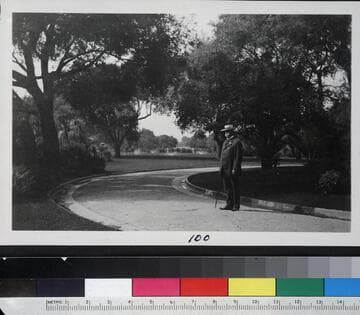 Henry E. Huntington on the north vista, circa 1915