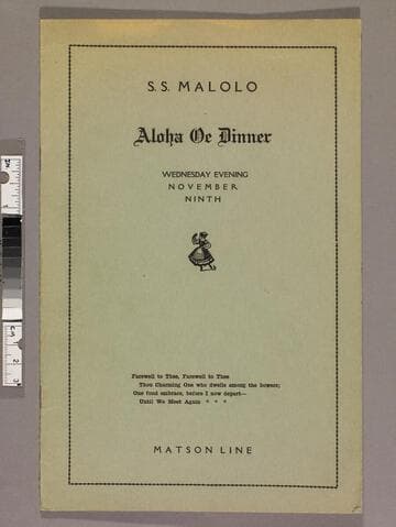 S. S. Malolo Aloha Oe dinner