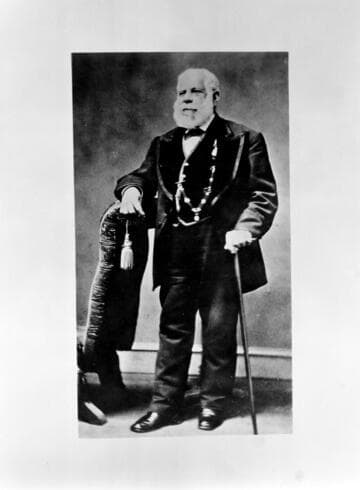 Pio Pico at age 90, standing with iron cane