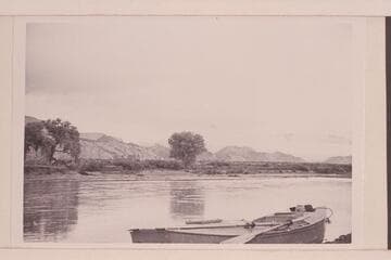 Buzz Holmstrom's boat opposite the Dinosaur Quarry