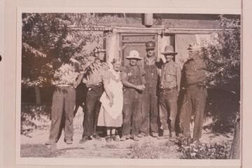 The Dave Rust Glen Canyon party with the Chaffins. Hite. Nelson Rust; Harold Hartshorne; Mr. and Mrs. Art Chaffin; the Gifford brothers; Dave Rust