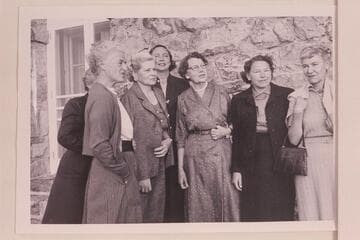 The ladies at King's Gap. Gin Masland is hiding behind Mary Abbott, Nancy Doerr, Evie Mull, Anne S. Burchard, Mrs. W. C. Darrah and Margaret Marston