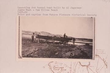 Launching second tunnel boat built by Al Jagerson. Jumbo Wash; now Willow Beach