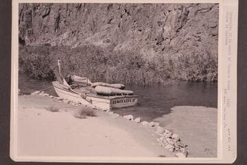 "Esmeralda II" in mouth of Tapeats Creek. Bright Angel gauge: 76,900 cfs
