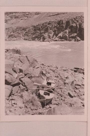 The "Ross Wheeler" built by Bert Loper for Charles Russell in 1914 and abandoned at Bass Cable in 1915.  The boat was sheet metal and was built at Greenriver, Utah