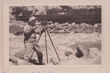 Al Morton. Dark Canyon Rapid in Cataract Canyon. Morton wears authority boots