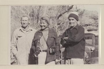 Ruben Nielsen, Maureen Henderson, Harry Aleson. At Ruben and Beth Nielsen tent camp, Hite