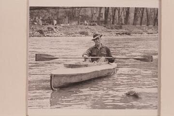 Harold H. Leich in his folding kayak, "Rob Roy."  Leaving Glenwood Springs